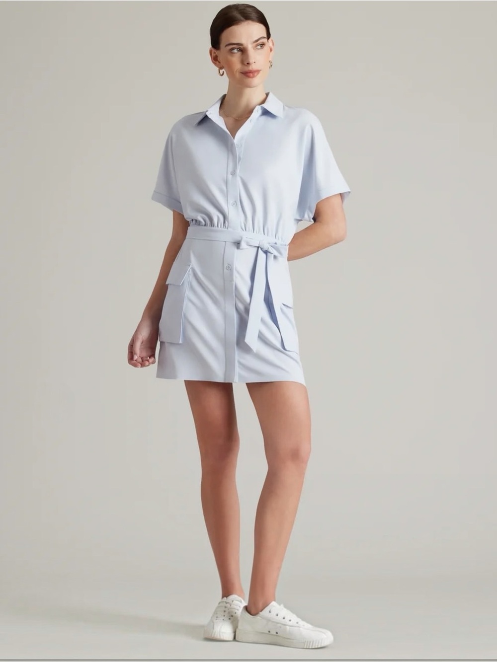Rhone Mirage Water Repellent Short Sleeve Ice Blue Mini Shirt Dress Small NEW